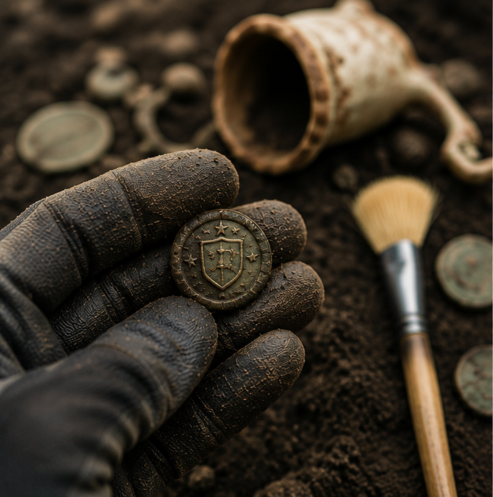 Historic artifact being carefully recovered during metal detecting