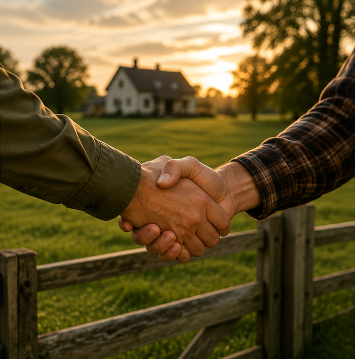 Handshake representing trust and respect between a detectorist and landowner